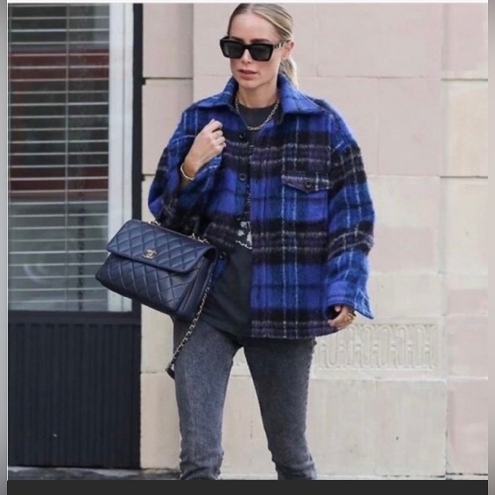 Anine Bing Samone Jacket size Small Blue/Purple plaid